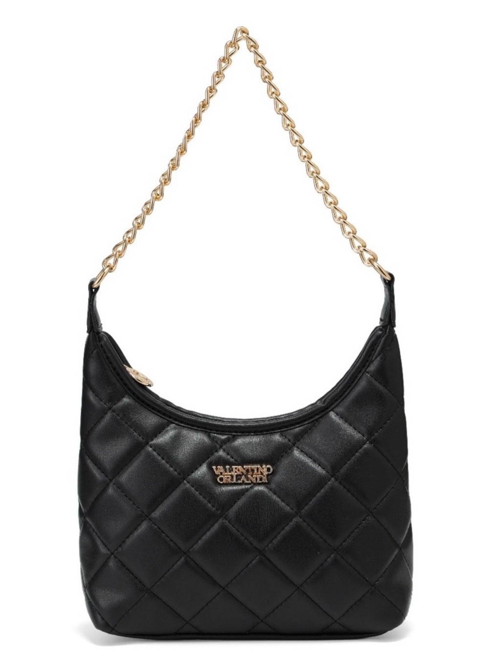 Quilted Black Shoulder Bag With Gold Chain Strap